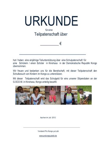 Patenschaftsurkunde Patenschaftsurkunde